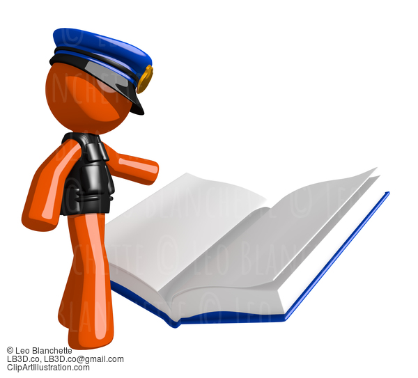 Orange Man Police Officer Reading Open Book #16638