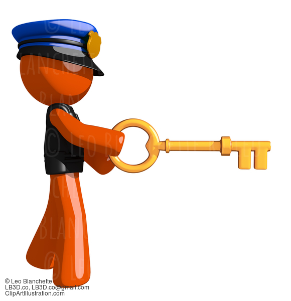 Orange Man Police Officer Inserting Key #16641