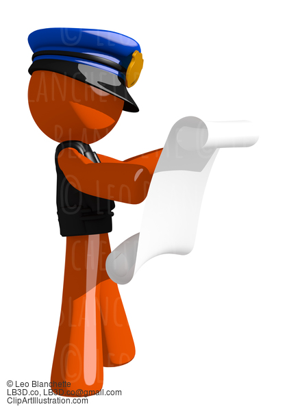 Orange Man Police Officer Reading Schematic Front #16643