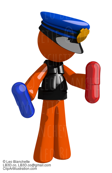 Orange Man Police Officer Holding Pills #16649