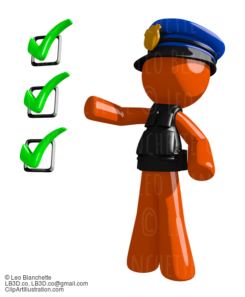 Orange Man Police Officer Pointing Green Checkmark List #16652