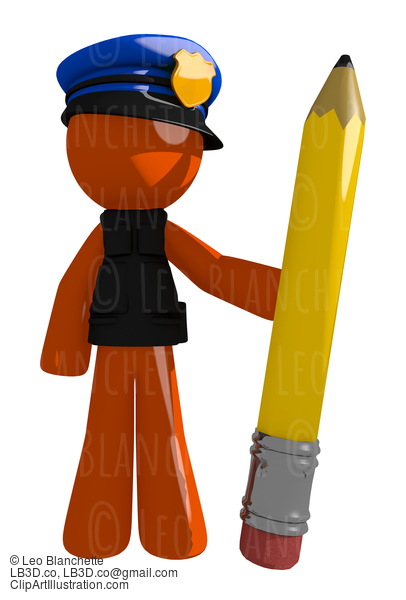 Orange Man Police Officer Holding Giant Pencil #16656