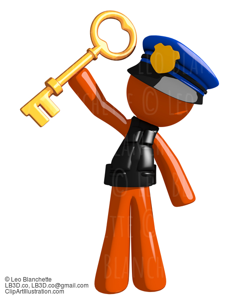 Orange Man Police Officer Holding Up Key To Success #16657