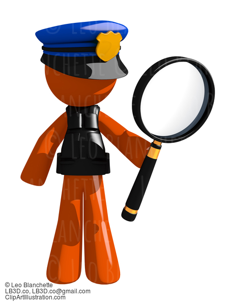 Orange Man Police Officer Holding Magnifying Glass #16659