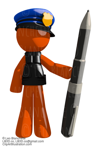 Orange Man Police Officer Holding Giant Pen #16660