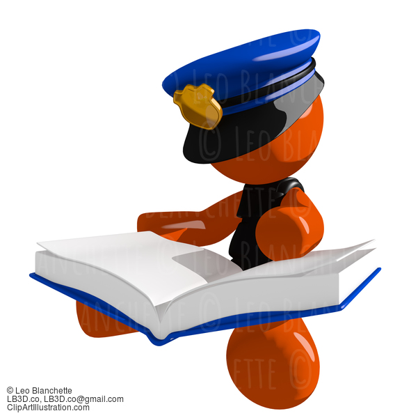 Orange Man Police Officer Sitting Reading Big Book #16674