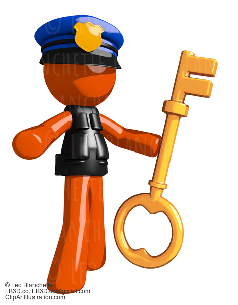 Orange Man Police Officer Holding Key #16676