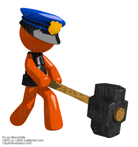 Orange Man Police Officer Hitting With Sledge Hammer #16678