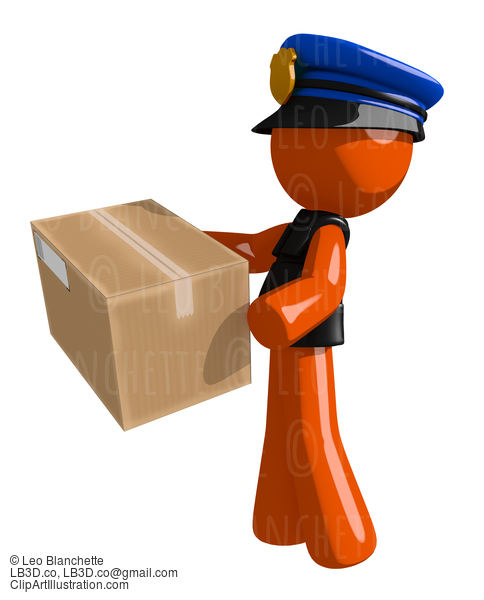 Orange Man Police Officer Delivering A Package #16679