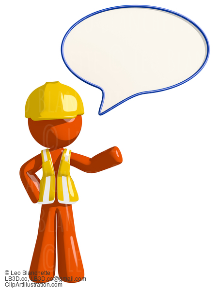 Orange Man Construction Worker  Word Bubble #16222