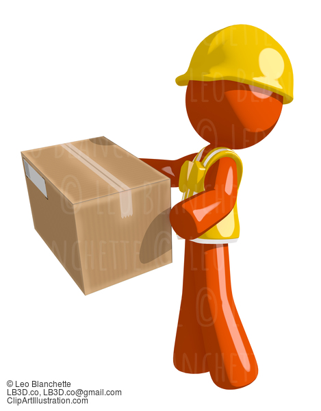 Orange Man Construction Worker  Delivering A Package #16231