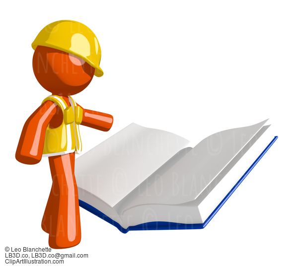 Orange Man Construction Worker  Reading Open Book #16238