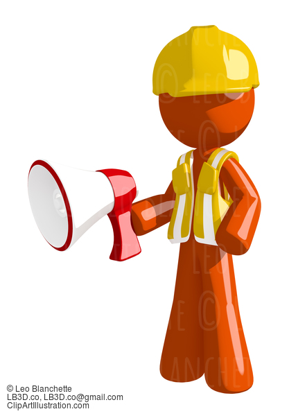 Orange Man Construction Worker  Holding Megaphone #16240