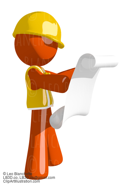 Orange Man Construction Worker  Reading Schematic Front #16242