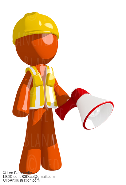 Orange Man Construction Worker  Holding Megaphone And Standing #16246