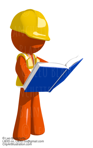 Orange Man Construction Worker  Standing Reading Book #16247