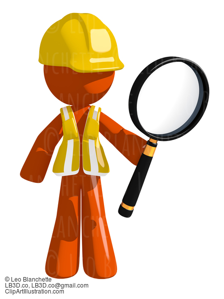 Orange Man Construction Worker  Holding Magnifying Glass #16251