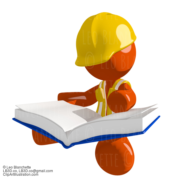 Orange Man Construction Worker  Sitting Reading Big Book #16254