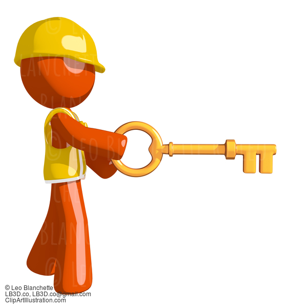 Orange Man Construction Worker  Inserting Key #16256