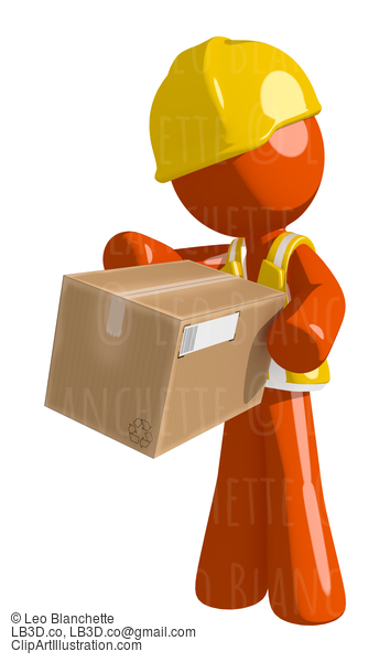 Orange Man Construction Worker  Box Delivery #16257