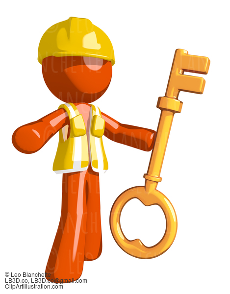 Orange Man Construction Worker  Holding Key #16269