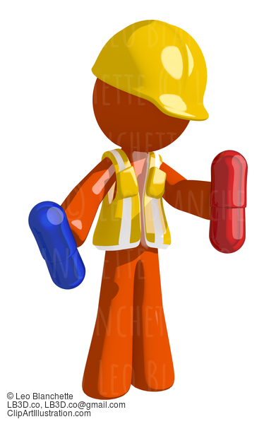 Orange Man Construction Worker  Holding Pills #16270