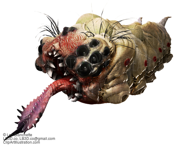 Parasitic Grub Worm Alien With Stinging Tongue And Lots Of Eyes And Teeth On White #59