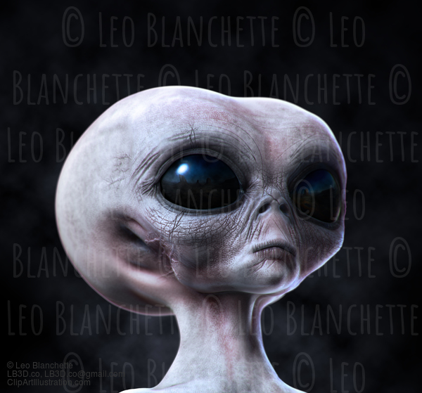 Grey Alien Portrait On Dark Background #44