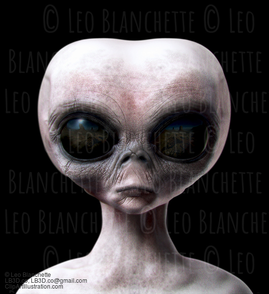 Grey Alien Front View Isolated On Black #45