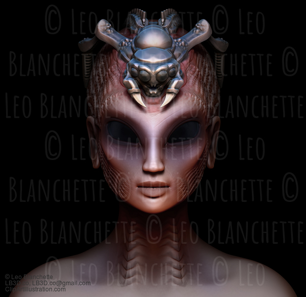 Hybrid Alien Woman Queen With Embedded Parasite Crown Front View #22