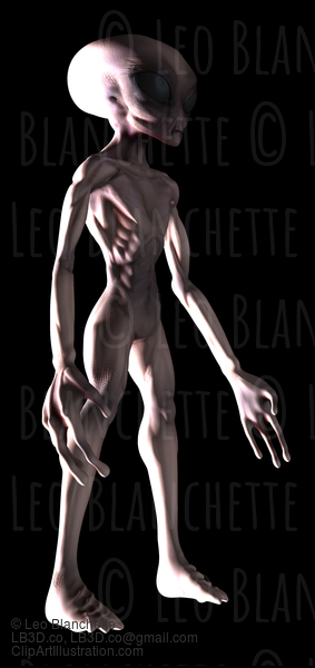 Grey Alien Full Body Side View Lightened #25