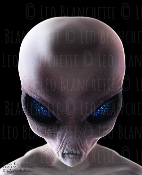 Grey Alien With Stars In His Eyes Isolated On Black #29