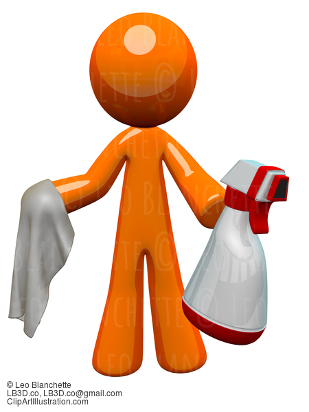 Orange Man Sanitation Worker Spray Bottle And Cloth #23121