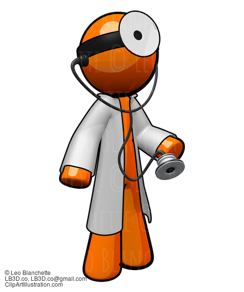 Labcoat, Stethescope, Mirror. 3D Orange Man Ready To Care For You #23124