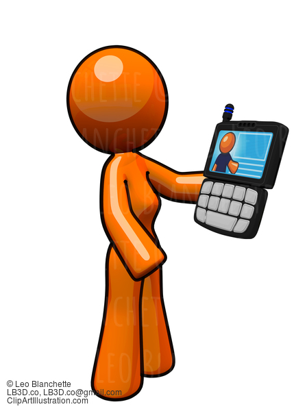 Orange Woman With Smart Phone Pda #23128