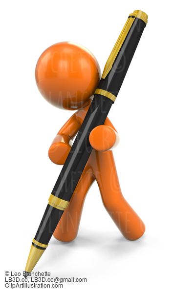 3D Orange Man Writing With Pen #23129