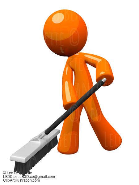 Orange Man Pushing A Broom, Sweeping #23147