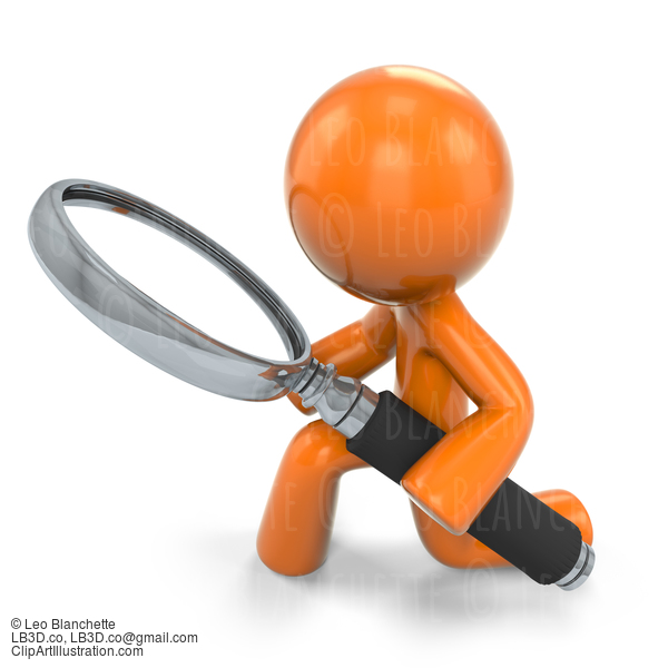 3D Orange Man Kneeling Down With A Magnifying Glass #23148