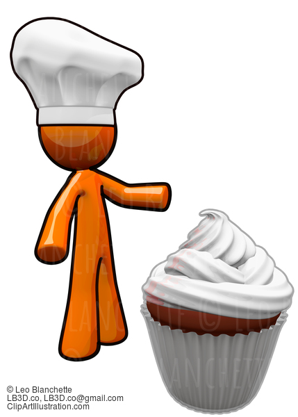 Orange Man Cook With Chef Hat Presenting Cupcake #23154