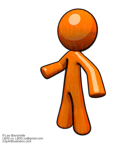 3D Orange Man Character, Gesturing To Empty Space #23155