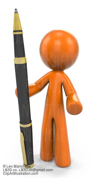 3D Orange Man Standing Upright With Ball Point Pen #23157