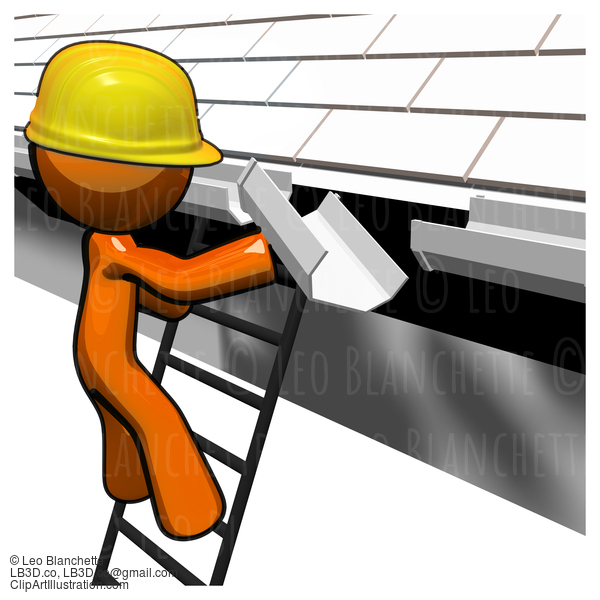 3D Orange Man Roof Worker Working On Gutters #23158