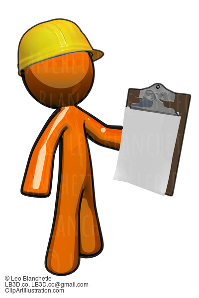 Orange Man Construction Supervisor With Clipboard #23166