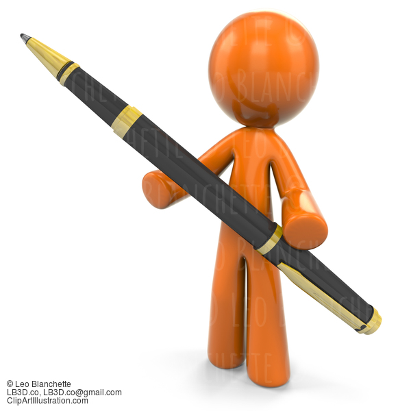 3D Orange Man Holding Pen #23179