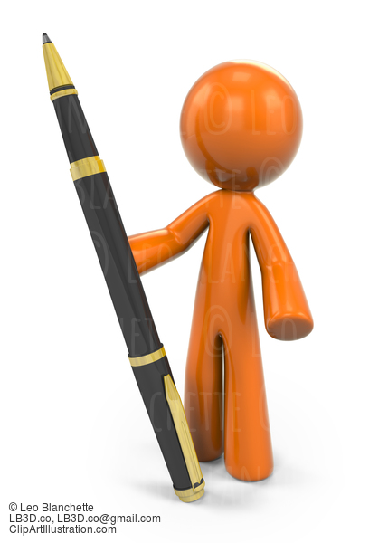 3D Orange Man Holding Ball Point Pen #23190