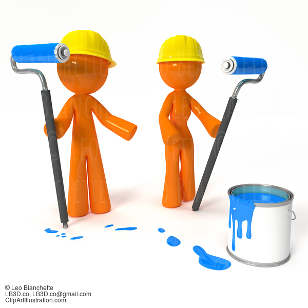 Orange Man And Woman Painters With Hard Hats #23193