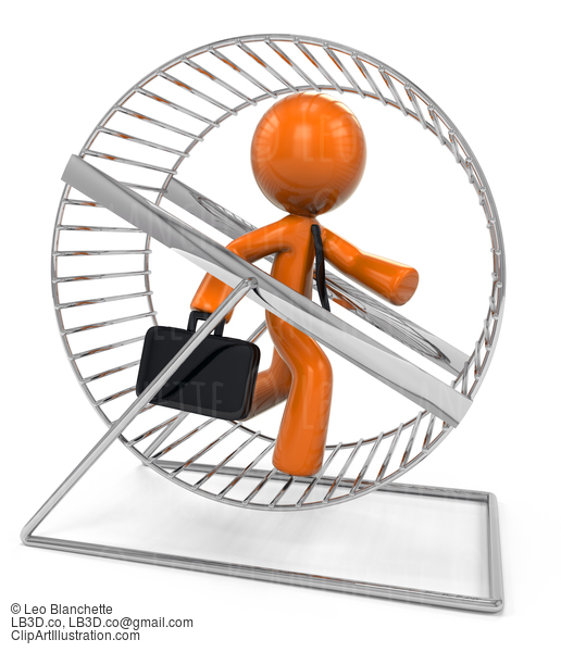 3D Orange Man Running In Hamster Wheel #23196