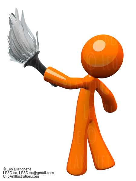 Orange Man Holding Feather Duster, Cleaner Or Butler #23198