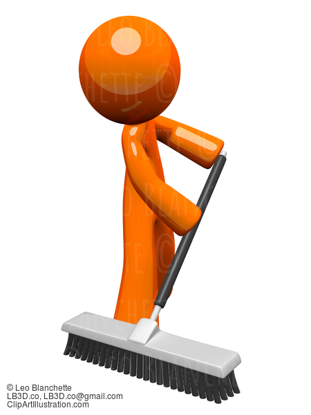 Orange Man Pushing A Broom, Sweeping #23203