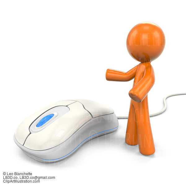 3D Orange Man Displaying A Computer Mouse #23205